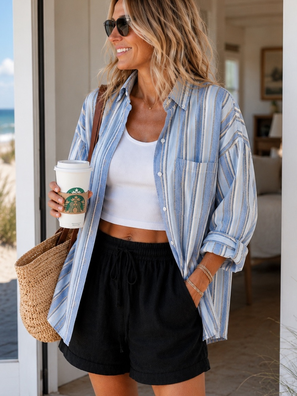 💙 Cabin Creek Blue Stripe Oxford Button Down Shirt | Oversized Coastal Cotton